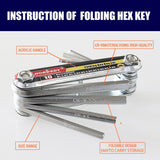 10-piece metric folding hex key set in a pocket-sized aluminum holder. Hardened chrome vanadium steel keys range from H1.5 to H6. For professionals and DIYers.