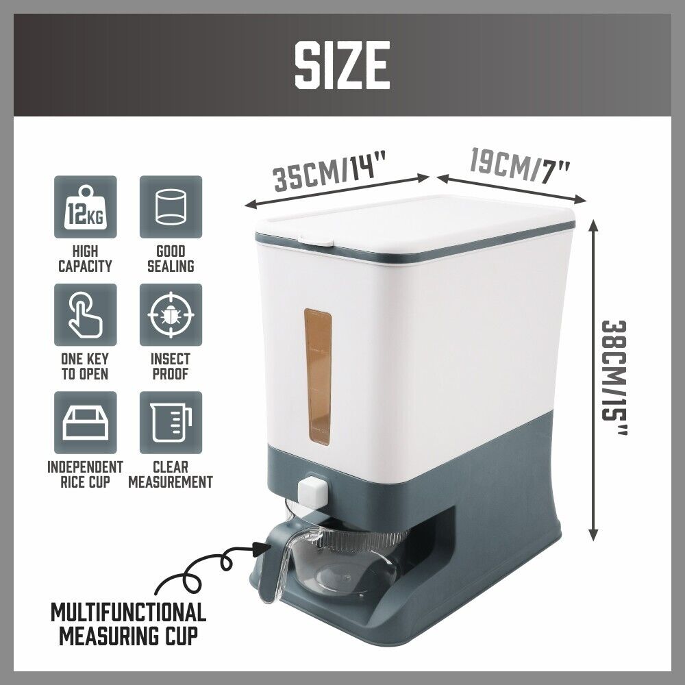 HORUSDY Rice Cereal Dispenser 10/12KG Grain Container Auto Dry Food Storage Box