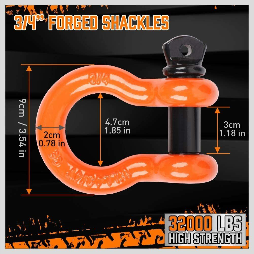 Heavy Duty 9.1M Recovery Tow Straps Snatch Kit - 32,000 LBS Break Strength - D-Ring Shackles Included - Reliable Recovery Solution