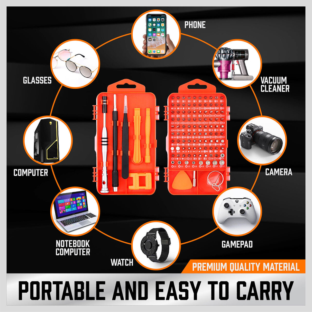 Comprehensive 110-in-1 Precision Screwdriver Kit with Magnetic Handle, Various Bits, and Repair Tools
