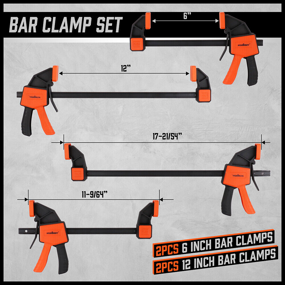 Versatile HORUSDY 6-Piece Woodworking Bar Clamp Set, Including 6'' and 12'' Clamps with Spreader Capability