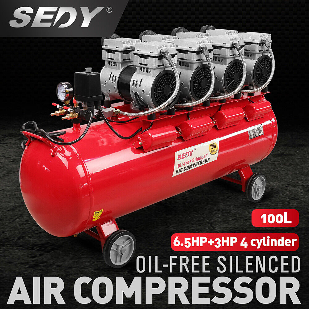 SEDY 100L Oil-Free Silent Air Compressor with Dual Twin-Cylinder Motors and Quiet Vortex Technology