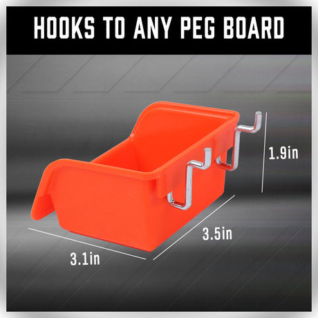 6Pc Pegboard Bins Set with Durable Steel Hooks - Ideal for Organizing Small Tools, Screws, and Hardware on Pegboards