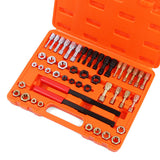 Comprehensive 48-Piece SAE and Metric Thread Restorer Kit with various taps, dies, files, and rethreading tools for fractional metric thread repair, neatly packed in a blow mold case.