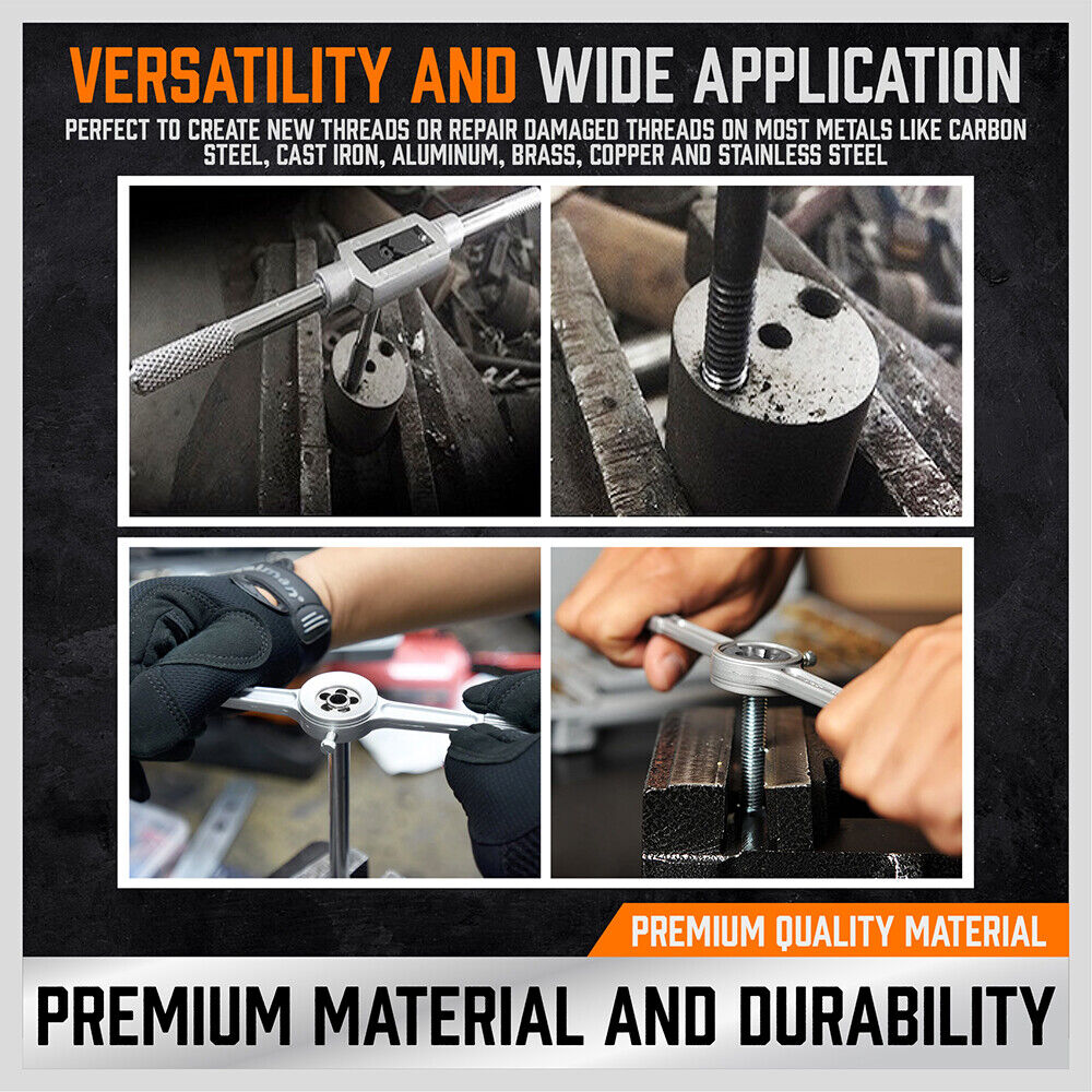 Durable 40 Piece Tap and Die Set in Metric Sizes with Screwdriver Thread Drill and Pitch Gauge