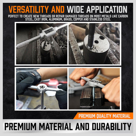 Durable 40 Piece Tap and Die Set in Metric Sizes with Screwdriver Thread Drill and Pitch Gauge