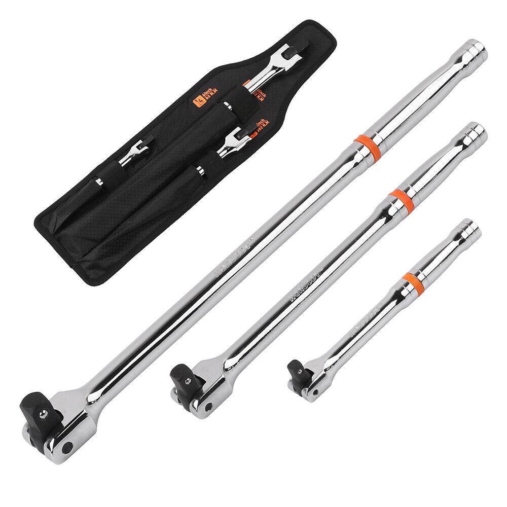 HORUSDY 3-Piece Breaker Bar Set, Chrome Vanadium Steel, 1/4'', 3/8'', 1/2'' Drive Sizes, 180-Degree Rotating Head, Durable and Ergonomic Design for Tough Fasteners