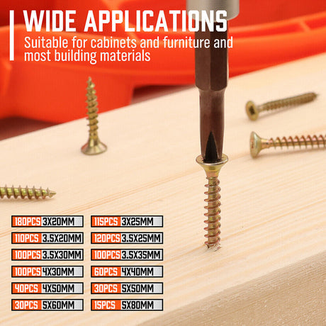 HORUSDY 1000-Piece Screw Set, Durable Steel Phillips Drywall Screws in Various Sizes, Anti-Corrosion and Rust-Resistant, in Plastic Storage Box for DIY Sheetrock and Woodwork