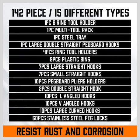 Comprehensive 142-Piece Pegboard Hook Set with Assorted Organizers and Storage Trays for Efficient Tool Management