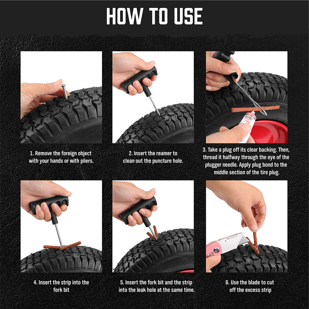 Tyre Repair Kit with Tools and Instructions
