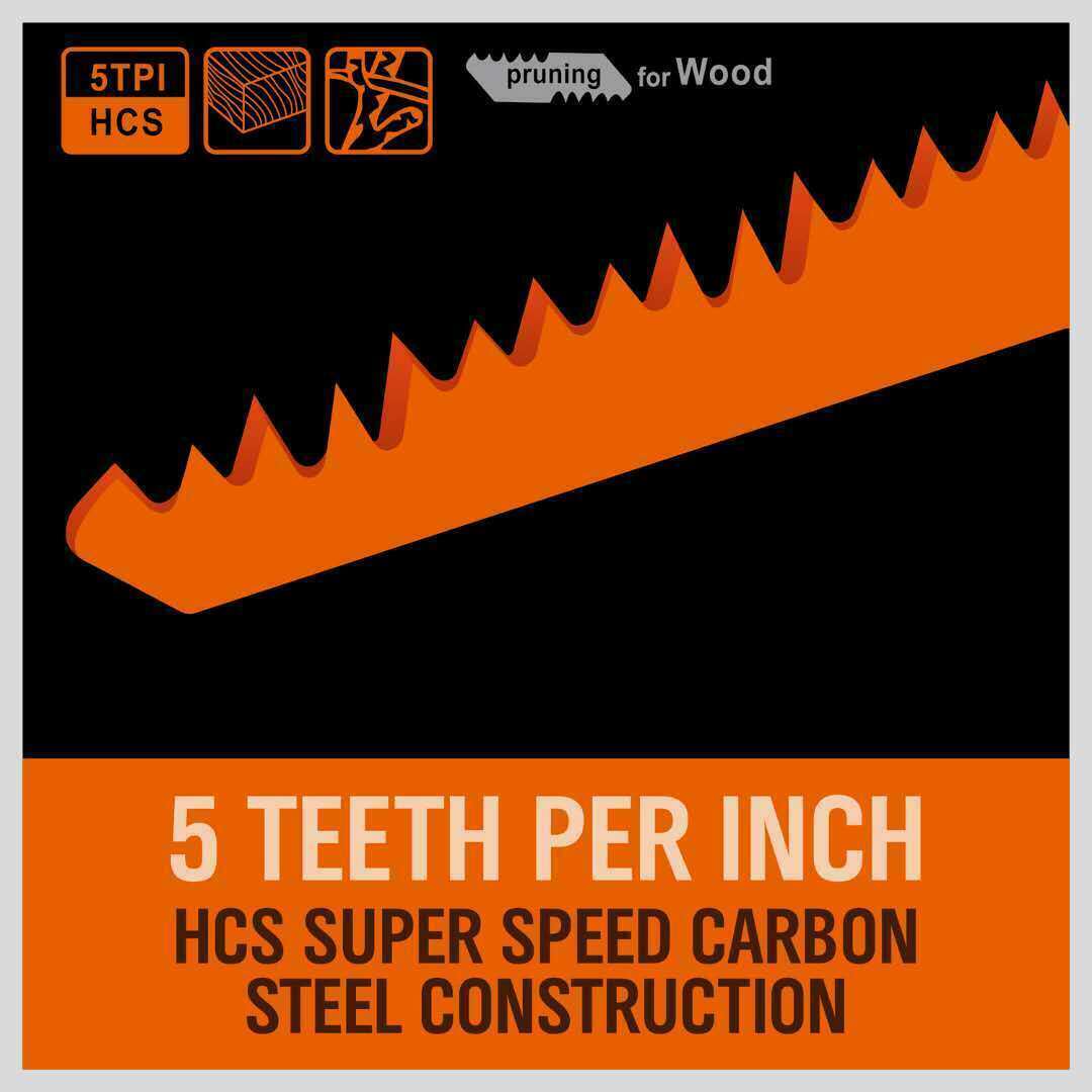 Set of 5 Durable 9-Inch Reciprocating Saw Blades - 5TPI Carbon Steel for Wood Cutting, Compatible with Major Brands, Includes Case