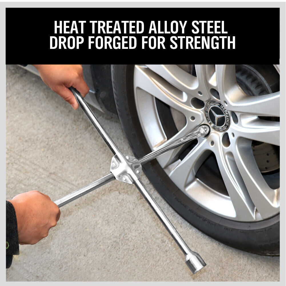 Heavy-Duty 20-Inch 4-Way Cross Wheel Wrench with 17mm, 19mm, 21mm, 23mm Sockets