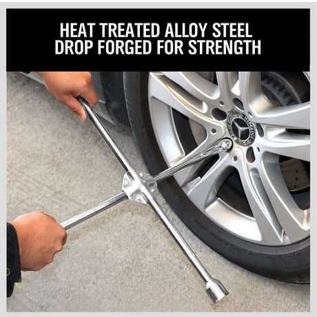 Heavy-Duty 20-Inch 4-Way Cross Wheel Wrench with 17mm, 19mm, 21mm, 23mm Sockets