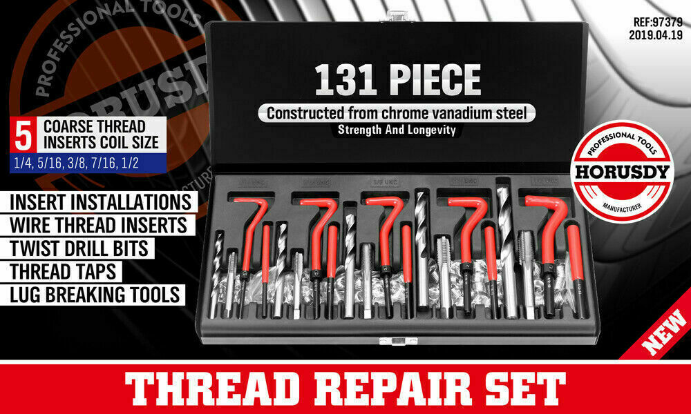 Comprehensive 131-Piece Imperial Thread Repair Kit with Helicoil Inserts, Tools, and Case for SAE Standards