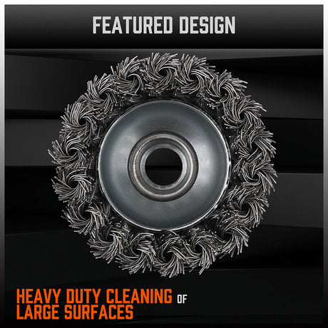 Durable 3-inch twist knot steel wire wheel cup brush for removing rust, weld scale, and burrs with M14 fitting.