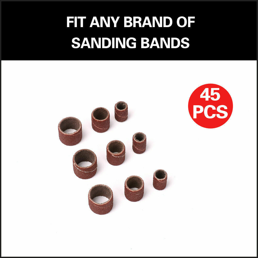 Comprehensive 51-Piece Sanding Band Set with 120 Grit Sleeves and Mandrels for Dremel Rotary Tools - Includes Various Sizes