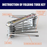 Durable Folding Torx Star Key Set - Chrome Vanadium Steel Construction, T6-T30 Sizes, with Corrosion-Resistant Aluminum Holder