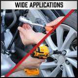 HORUSDY 9Pc Extension Bar Set with 1/4", 3/8", 1/2" Drives, featuring Premium Chrome Vanadium Steel, Corrosion Resistant SmartKrome Plating, and Secure Spring-Loaded Ball Detent