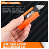 Set of 4 utility knives with snap-off blades, featuring retractable grip handles and a pack of 10 spare blades. Ideal for daily use in cutting cardboard, paper, wires, PVC, and crafts