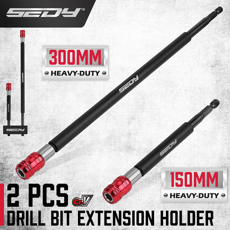 Two-piece SEDY magnetic drill bit extension set with a red quick-release collar, crafted for secure bit retention and rapid bit changes.