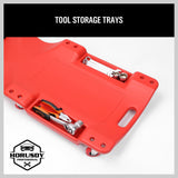 Durable 40-Inch Garage Creeper Mechanic Trolley, featuring Six 3-inch Swivel Wheels, High-Impact Molded Plastic, Cushioned Headrest, and Tool Storage Trays, capable of supporting up to 120KG