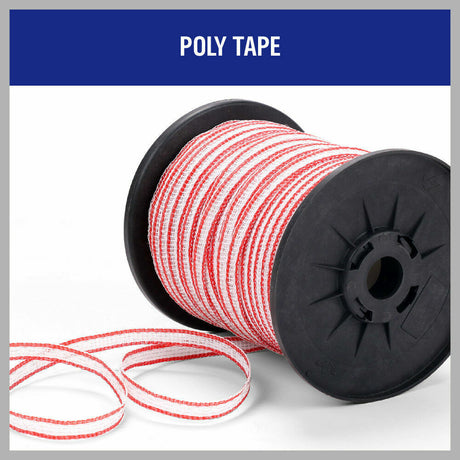400-meter Roll of Red and White High-Visibility Poly Tape for Electric Fence, featuring 5 Strands of 0.2mm Stainless Steel Wire, UV Stabilized High-Grade Polyethylene, compatible with Fence Energiser