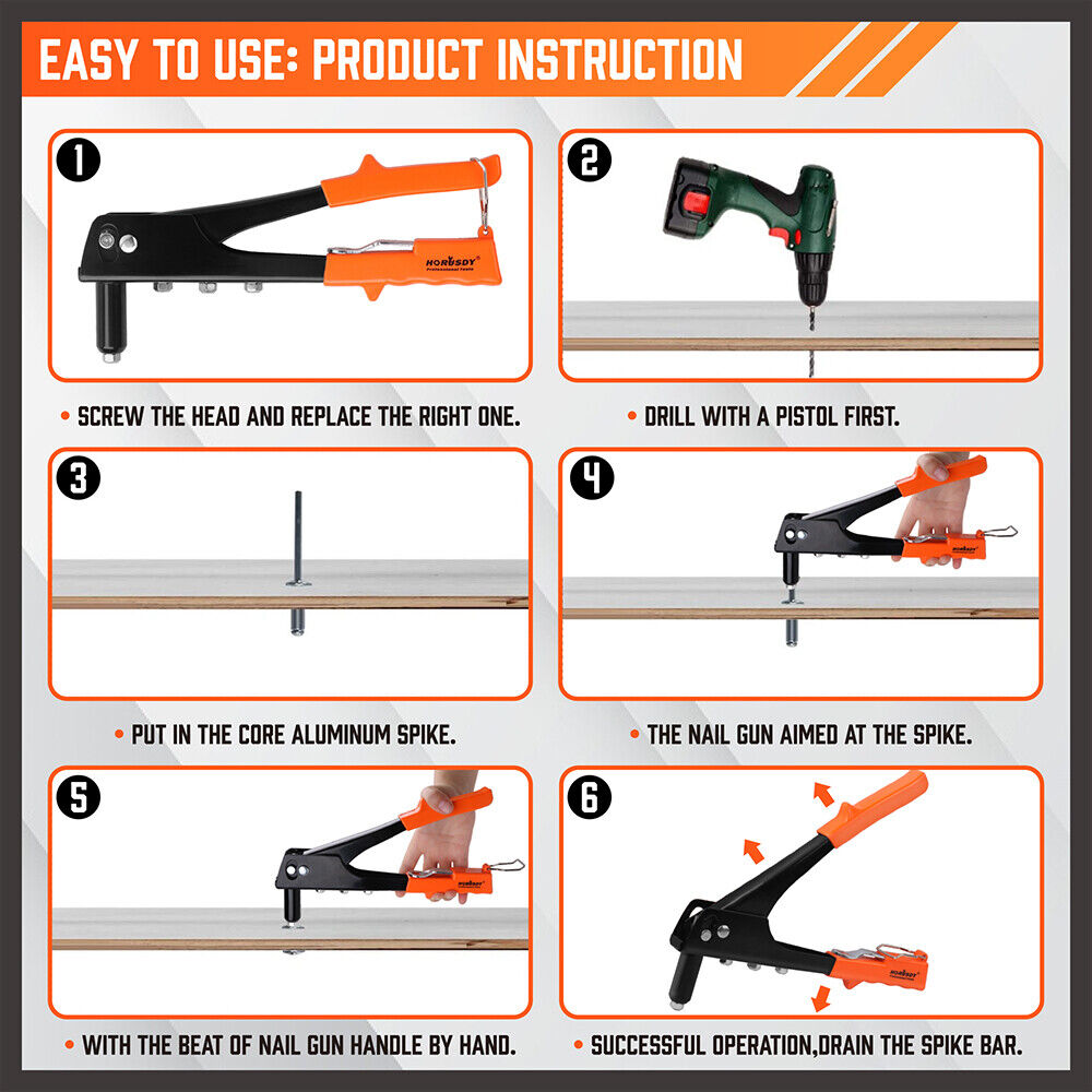 HORUSDY 4-in-1 Manual Rivet Gun Set - Heavy Duty Hand Riveter with 4 N ...