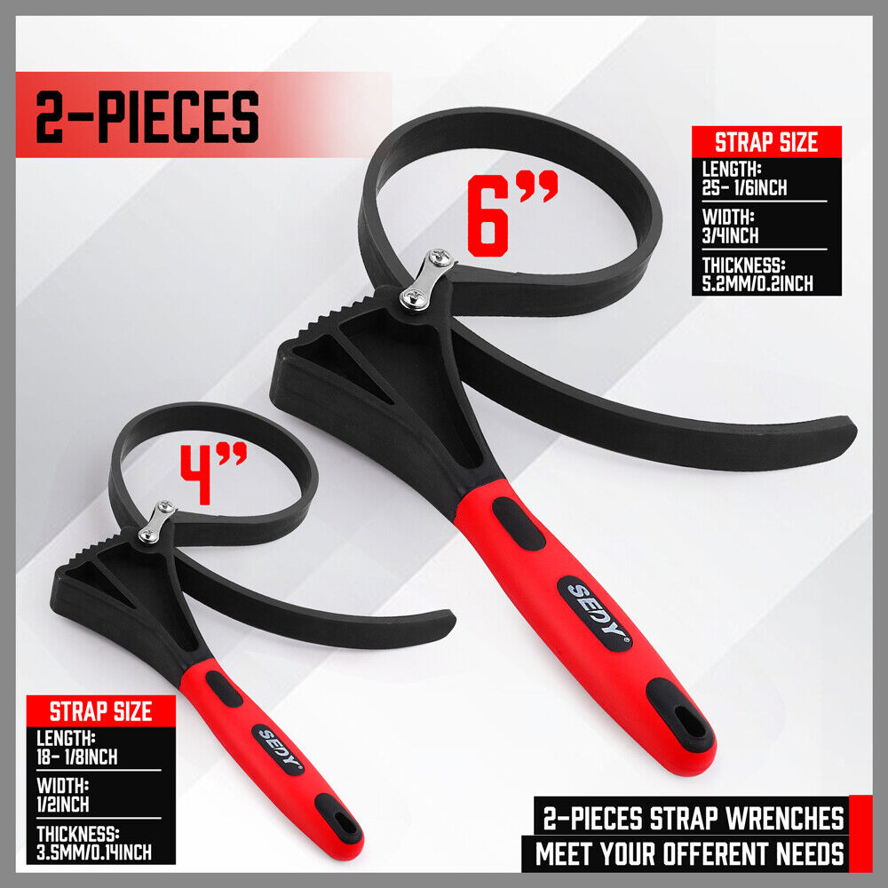 SEDY 2Pc Rubber Strap Wrench Set with anti-slip spiral burrs for various applications