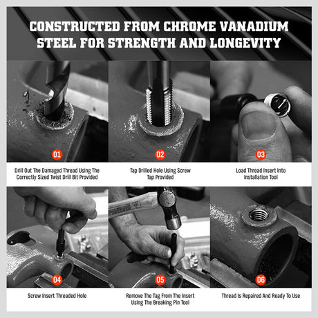 Complete 131-Piece Metric Thread Repair Kit with HSS Drills, Helicoil Inserts, and Tools in a Metal Case