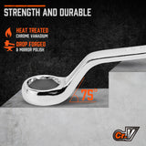 A complete set of 9 metric HORUSDY spanners with 75-degree offset and double box ends, displayed with a mirror finish for durability and precision.