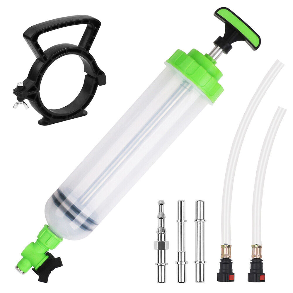 SWANLAKE 1.5 Liter Oil Extractor Fluid Transfer Pump with Fittings and Hose. Perfect for automotive, motorcycle, and machinery maintenance, easily extracting and refilling fluids like brake fluid and gear oil. Ergonomic handle design for comfortable use, clear tank with measurement scale for precise fluid management