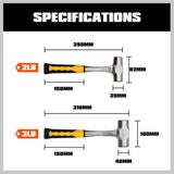 Sturdy 2LB/3LB steel hammer featuring a double octagonal head, solid forged one-piece design with a ribbed rubber grip handle for secure use.
