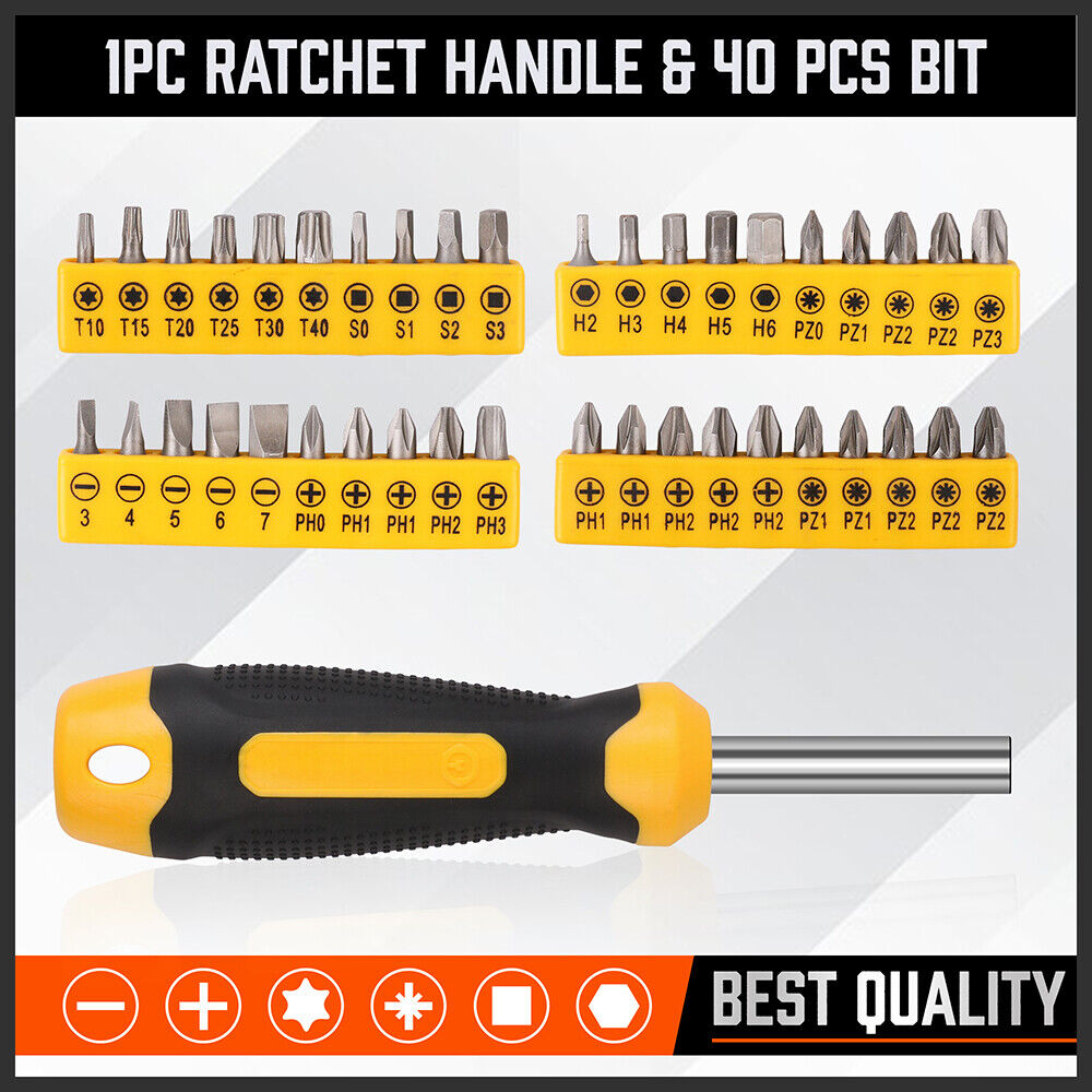 Comprehensive 57-piece Magnetic Screwdriver Set featuring Phillips, Slotted, Torx, Hex, and Pozidriv screwdrivers, along with 40 additional screwdriver bits and a bit driver. The set includes a degausser and comes with an ergonomic non-slip handle for comfortable use, ideal for electronics, computers, and precision repair work