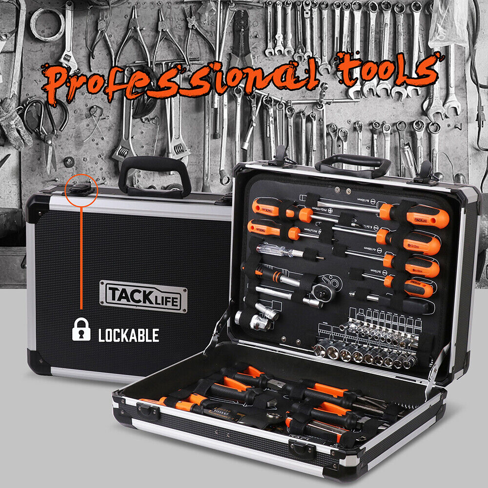 Extensive 136-Piece Hand Tool Box Kit with Ratchet Socket Wrench Spanner in a Sturdy Aluminium Case