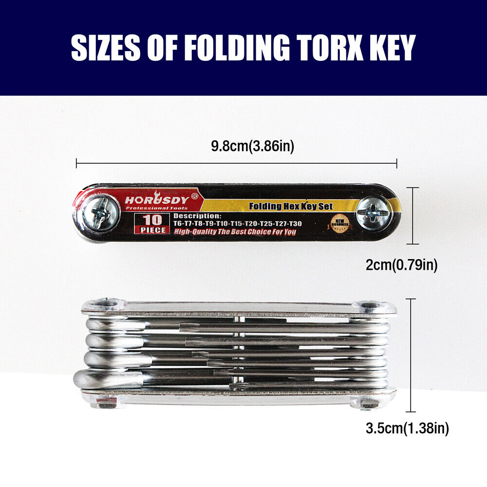 Durable Folding Torx Star Key Set - Chrome Vanadium Steel Construction, T6-T30 Sizes, with Corrosion-Resistant Aluminum Holder