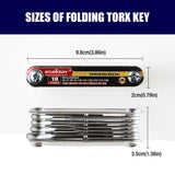 Durable Folding Torx Star Key Set - Chrome Vanadium Steel Construction, T6-T30 Sizes, with Corrosion-Resistant Aluminum Holder