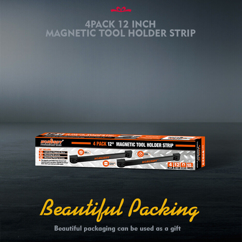 HORUSDY 4-Piece 12-Inch Magnetic Tool Holder Set - Durable Alloy Steel Strips for Efficient Garage and Workshop Tool Organization