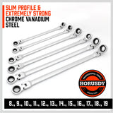 10-Piece CRV Steel Ratchet Spanner Set with 180-Degree Rotating Head, Extra Long Design from 8mm to 19mm Sizes