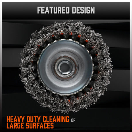 4-inch heavy-duty steel wire wheel cup brush for rust removal and surface preparation, compatible with M14 angle grinders