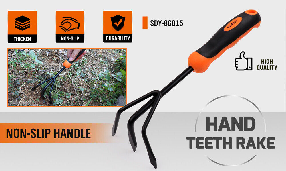 Hand Spring Tooth Rake HORUSDY 11.6-Inch Hand Teeth Rake - Durable Carbon Steel Garden Pade f ...