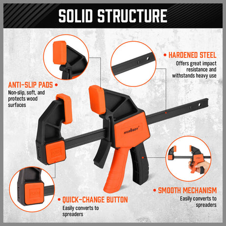 Set of 2 HORUSDY 6-inch Woodworking Bar Clamps with Quick Clamp and Spreader Function, 150Lbs Load Capacity