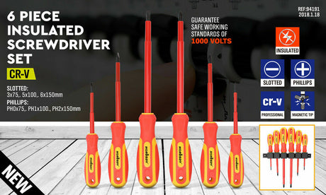 6pc Insulated Screwdriver Set with Magnetic Tips and VDE 1000V Rating