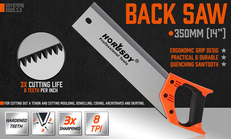 Ergonomic 14-Inch Back Saw with 45° and 90° Marked Angles for Wood, Timber, and Plastic Cutting