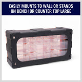 Durable 22-drawer plastic storage cabinet with versatile organization options for tools and supplies.