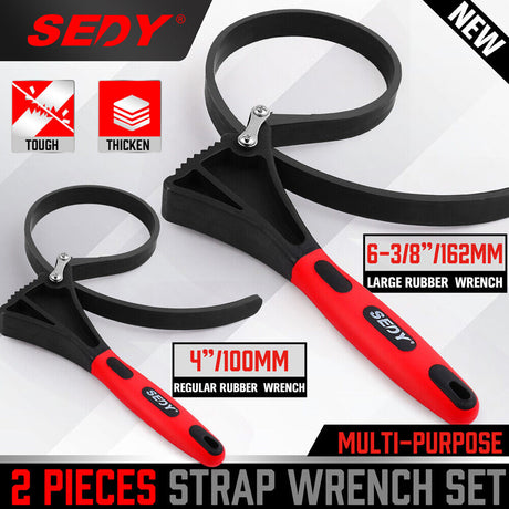 SEDY 2Pc Rubber Strap Wrench Set with anti-slip spiral burrs for various applications