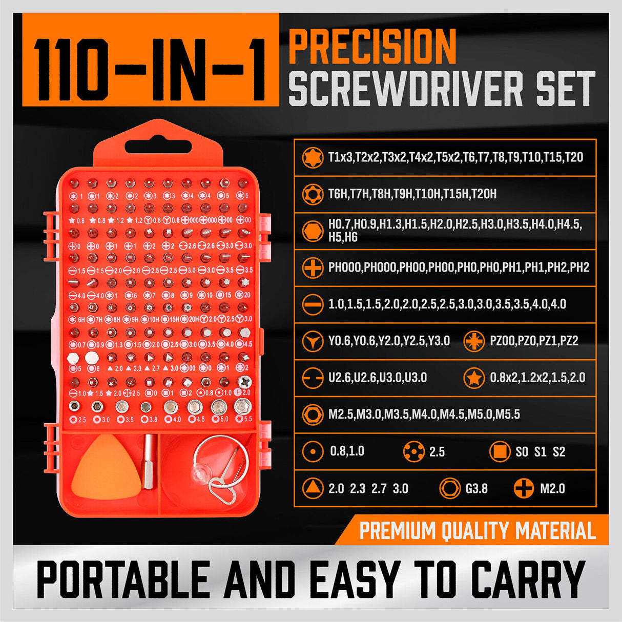 Comprehensive 110-in-1 Precision Screwdriver Kit with Magnetic Handle, Various Bits, and Repair Tools