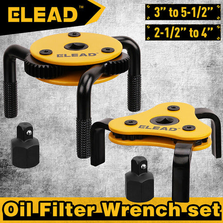 ELEAD Adjustable Oil Filter Wrench Set with 3-Jaw Design and Dual Drive Adapter
