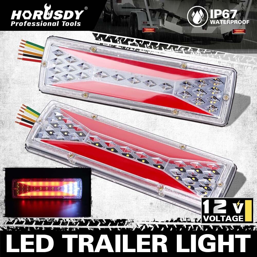 HORUSDY 16 LED Trailer Lights featuring Dynamic Flowing Turn Signal, Brake, Reverse, and Tail Lights with Waterproof IP67 and ADR Compliance