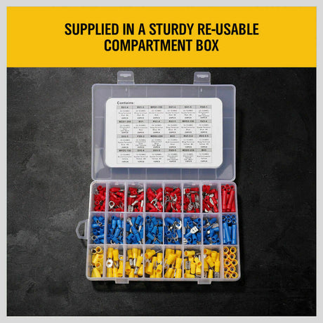 Electrical Wire Connectors Kit featuring 400 assorted terminals with Cable Crimper and Stripper Tool for various electrical projects