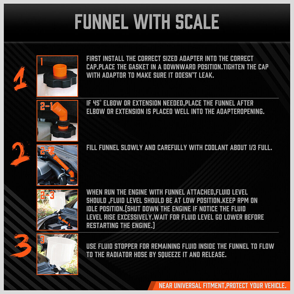 Engine Bleeding Funnel 15-Piece No-Spill Coolant Funnel Kit with Valve Switch, Radiator Bleed ...